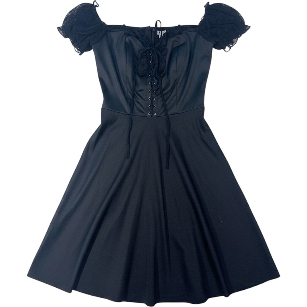 Scarlet Darkness Black Zip Up Off Shoulder Mesh Sleeve Mini Dress Small Gothic